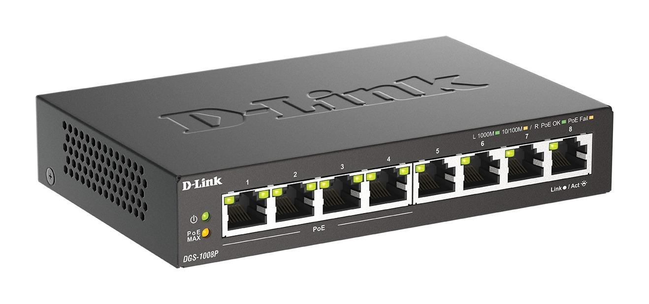 Switch D-Link DGS-1008P, 4x PoE + 4 x standard, 10/100/1000, Gigabit,