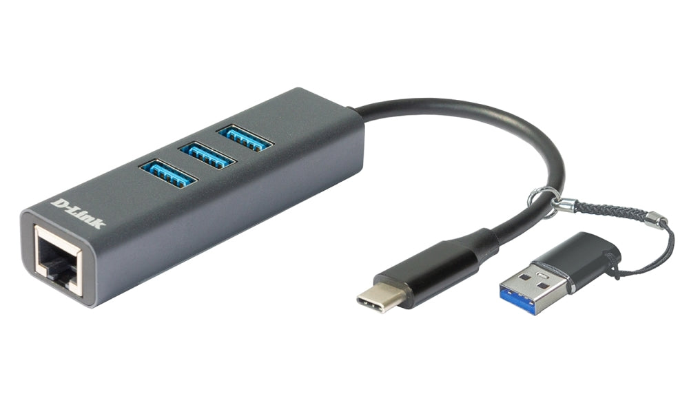 D-Link USB-C/USB to Gigabit Ethernet Adapter with 3 USB 3.0 Ports