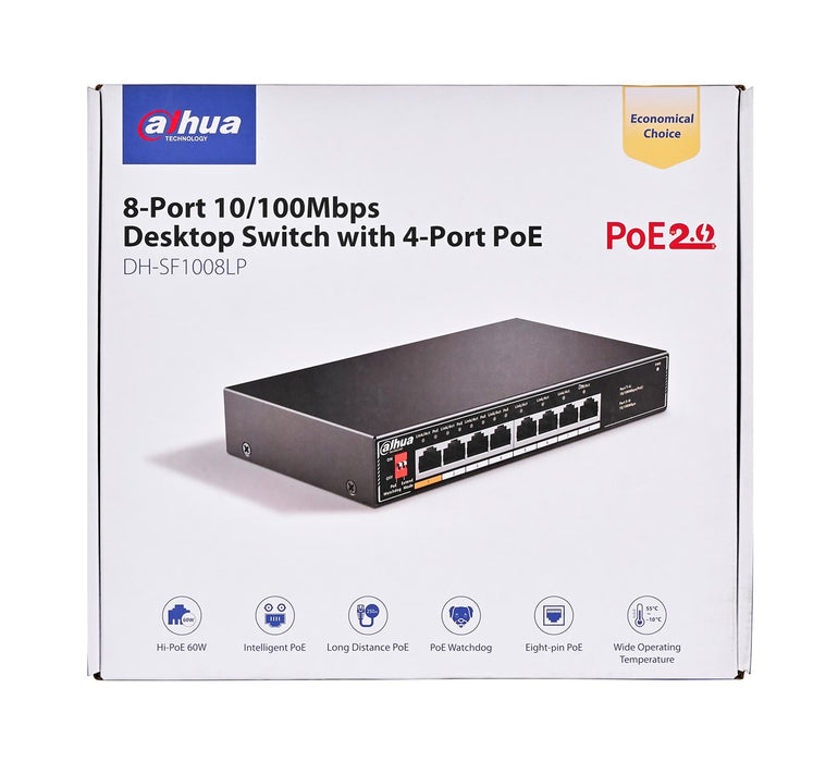 Dahua Technology PoE SF1008LP Unmanaged L2 Fast Ethernet (10/100) Power over Ethernet (PoE) Black