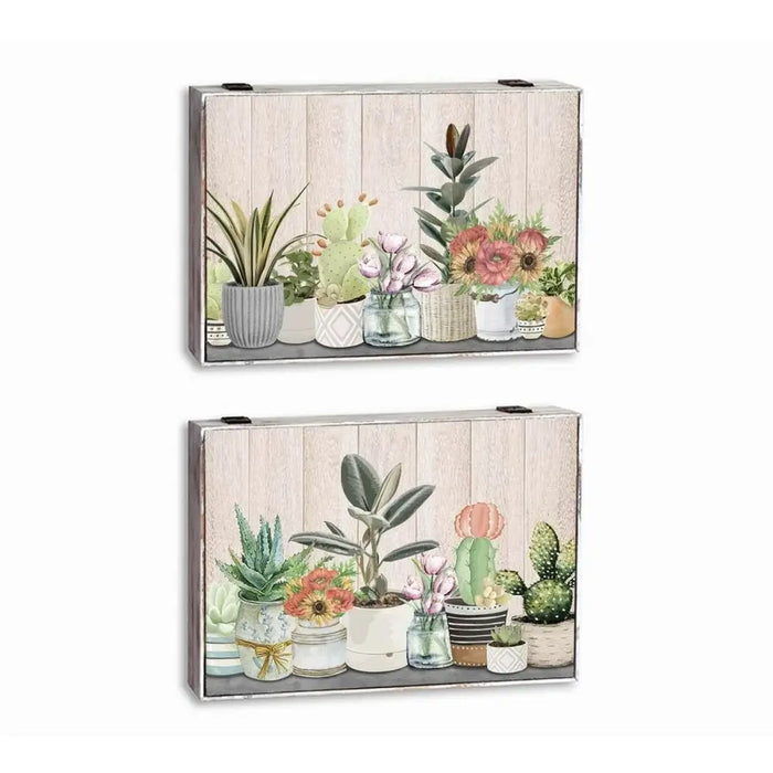 Decorative box DKD Home Decor Green Beige MDF Wood Plant pot Plant Counter (2 Units) - Декорация и Осветление<<<Дом