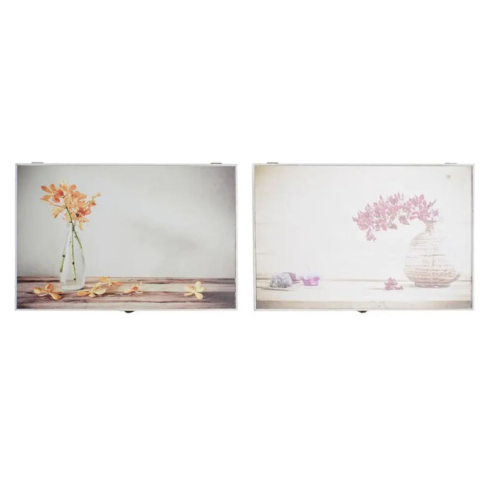 Decorative box DKD Home Decor Yellow Beige Pink MDF Wood Flowers Vase Counter (2 Units) - Декорация и Осветление<<<Дом