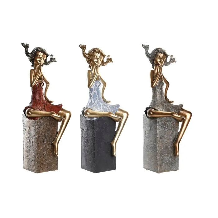 Decorative Figure DKD Home Decor 16 x 12 x 37 cm Lady Red Grey Blue (3 Units) - Декорация и Осветление<<<Дом