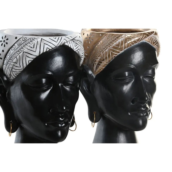 Decorative Figure DKD Home Decor Silver Golden Brown Resin Colonial African Woman (19,5 x 11 x 39,5 cm) (2 Units)