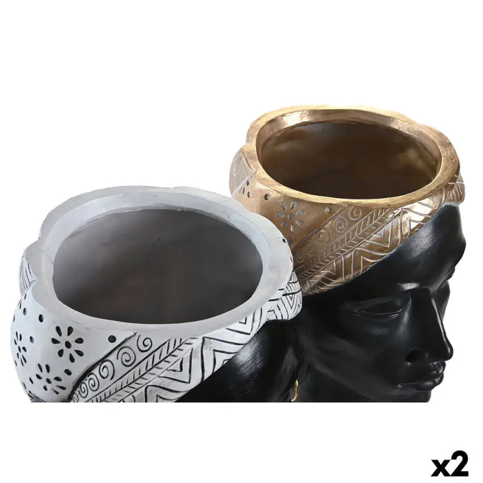 Decorative Figure DKD Home Decor Silver Golden Brown Resin Colonial African Woman (19,5 x 11 x 39,5 cm) (2 Units)