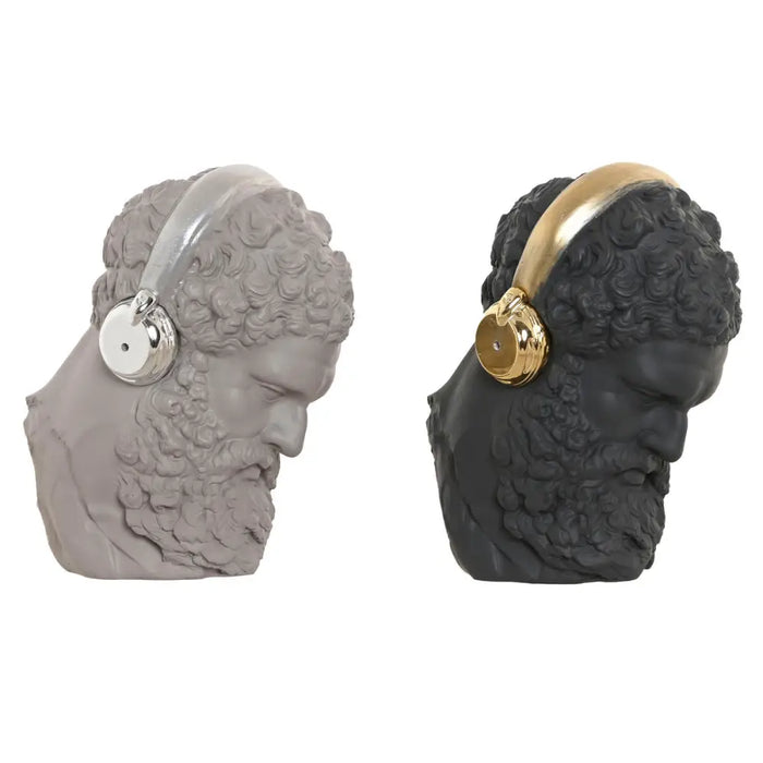 Decorative Figure Home ESPRIT Black Grey Golden Silver Headphones 14 x 10 x 17 cm (2 Units) - Декорация и