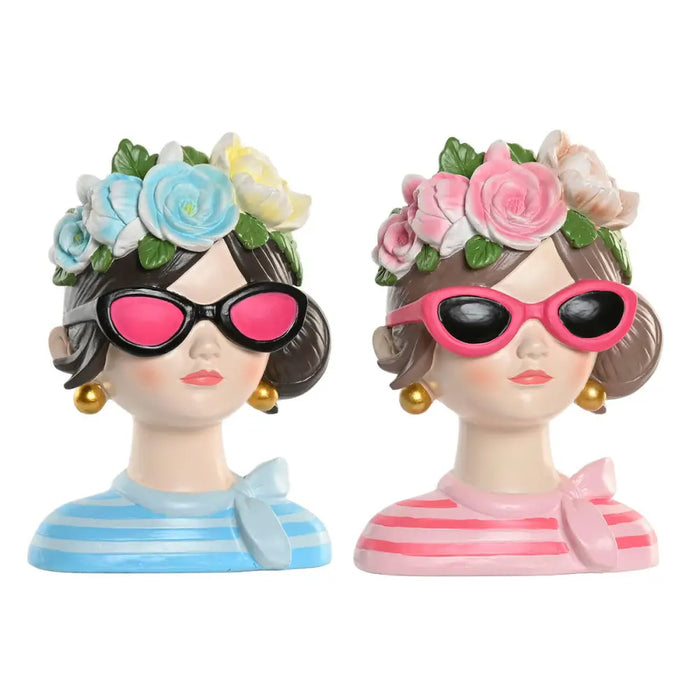 Decorative Figure Home ESPRIT Blue Pink Lady 14 x 10 x 20 cm (2 Units) - Декорация и Осветление<<<Дом