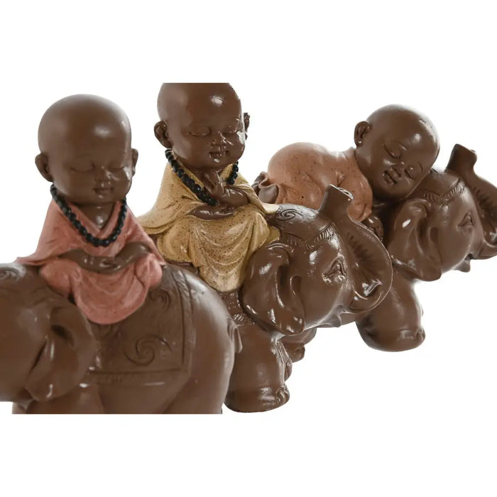 Decorative Figure Home ESPRIT Brown Orange Coral Lime Resin Monk Oriental 13 x 6 x 12,5 cm (3 Units) - Декорация и
