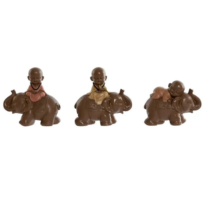 Decorative Figure Home ESPRIT Brown Orange Coral Lime Resin Monk Oriental 13 x 6 x 12,5 cm (3 Units) - Декорация и