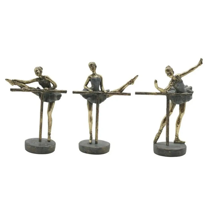 Decorative Figure Home ESPRIT Grey Golden Ballet Dancer 14 x 8 x 20 cm (3 Units) - Декорация и Осветление<<<Дом