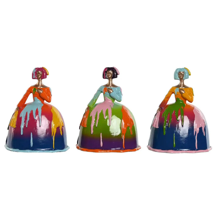Decorative Figure Home ESPRIT Multicolour Lady 17 x 13 x 21 cm (3 Units) - Декорация и Осветление<<<Дом