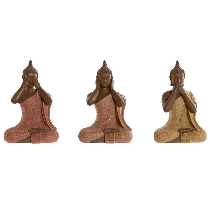 Decorative Figure Home ESPRIT Orange Coral Lime Resin Buddha Oriental 9 x 6 x 13 cm (3 Units) - Декорация и