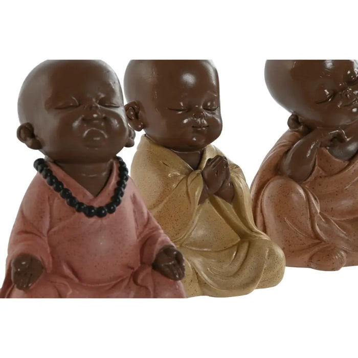 Decorative Figure Home ESPRIT Orange Coral Lime Resin Monk Oriental 10,5 x 9 x 13,5 cm (3 Units) - Декорация и