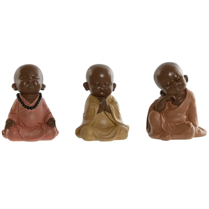 Decorative Figure Home ESPRIT Orange Coral Lime Resin Monk Oriental 10,5 x 9 x 13,5 cm (3 Units) - Декорация и