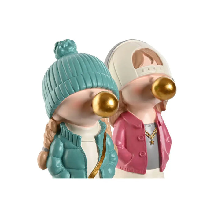 Decorative Figure Home ESPRIT Pink Turquoise Golden 8 x 10 x 20 cm (2 Units) - Декорация и Осветление<<<Дом