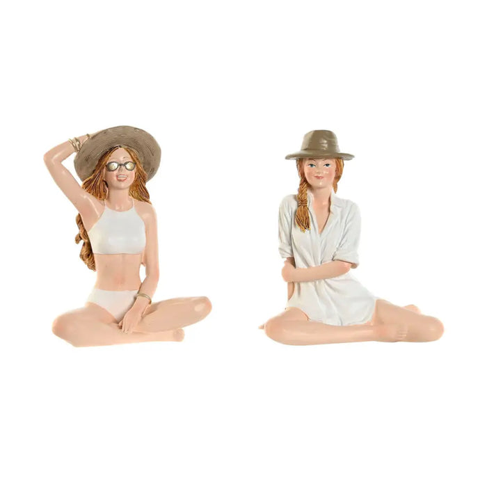 Decorative Figure Home ESPRIT White Beige Lady Mediterranean 9,5 x 7,5 x 13 cm (2 Units) - Декорация и Осветление<<<Дом