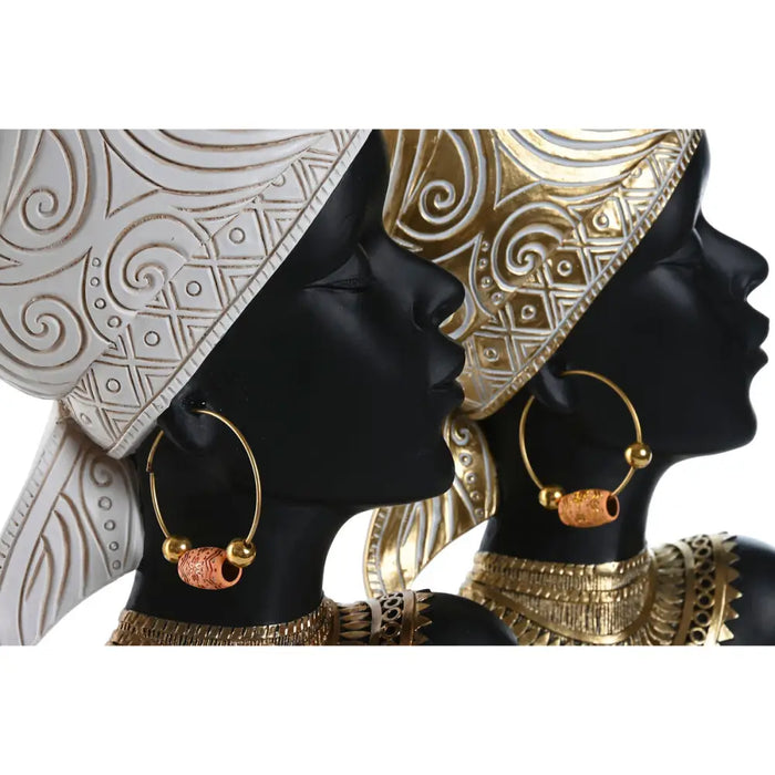 Decorative Figure Home ESPRIT White Black Golden African Woman 22 x 11 x 37 cm (2 Units) - Декорация и Осветление<<<Дом