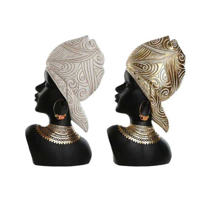 Decorative Figure Home ESPRIT White Black Golden African Woman 22 x 11 x 37 cm (2 Units) - Декорация и Осветление<<<Дом
