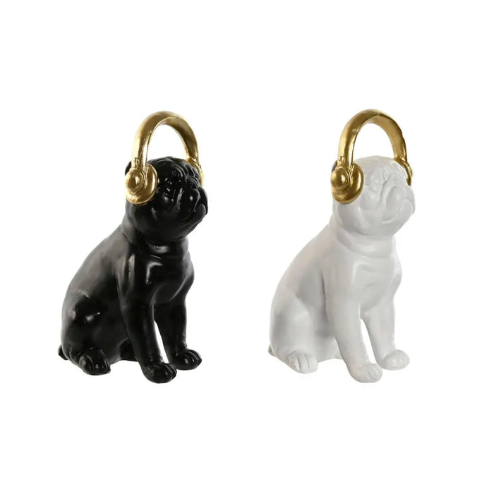 Decorative Figure Home ESPRIT White Black Golden Dog 12 x 18 x 30 cm (2 Units) - Декорация и Осветление<<<Дом
