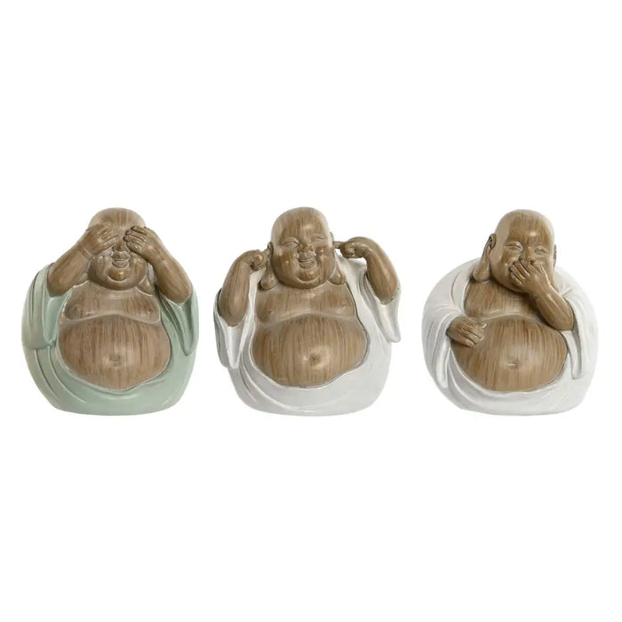Decorative Figure Home ESPRIT White Green Buddha Oriental 10 x 9 x 10,5 cm (3 Units) - Декорация и Осветление<<<Дом