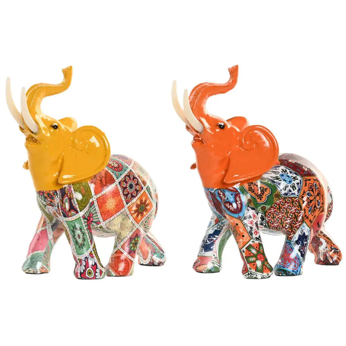 Decorative Figure Home ESPRIT Yellow Multicolour Orange Elephant 16 x 7 x 17 cm (2 Units) - Декорация и