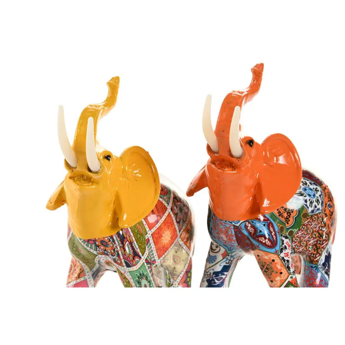 Decorative Figure Home ESPRIT Yellow Multicolour Orange Elephant 16 x 7 x 17 cm (2 Units) - Декорация и