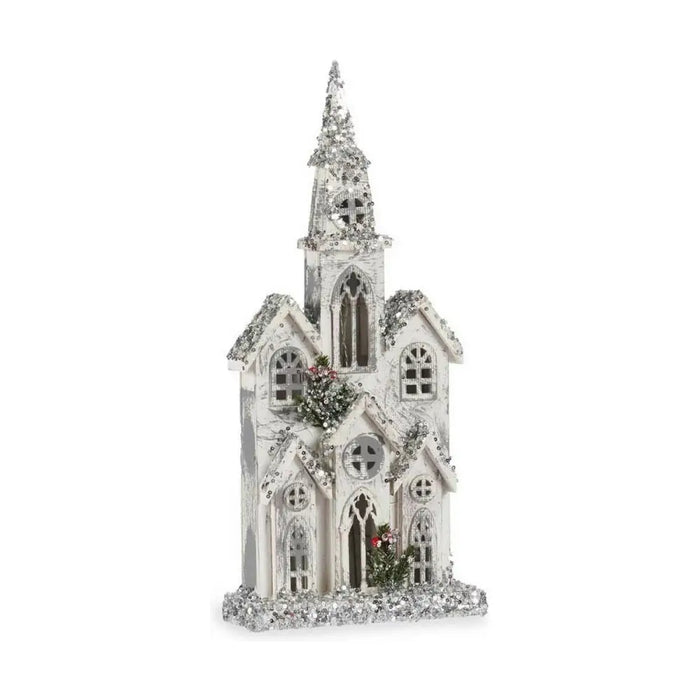 Decorative Figure Krist+ White Grey Glitter House Christmas 25,5 x 56,5 x 9,5 cm LED Light - Декорация и