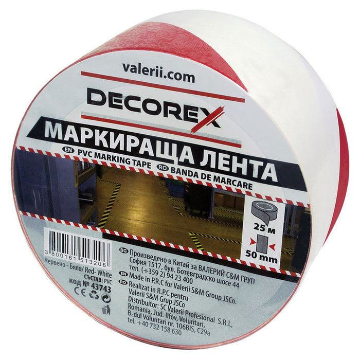 RED-WHITE 25 M DECOREX SELF-ADHESIVE SIGNAL TAPE