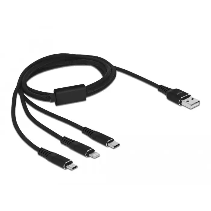 Delock 3 in 1 charging cable USB - Lightning Micro USB- USB-C 1m Black - Кабели за мобилни