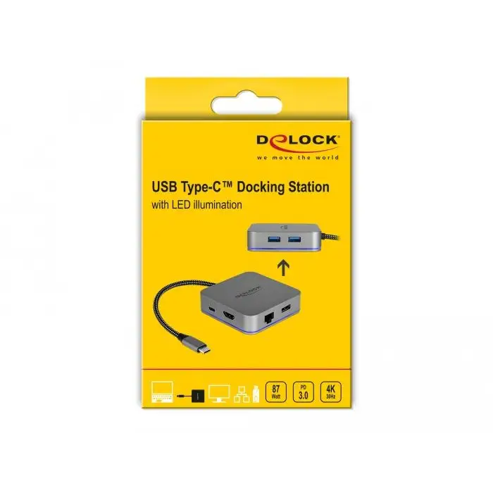 Delock docking station USB-A USB-C HDMI Gigabit LAN PD Backlight Gray - Аксесоари за лаптопи/таблети<<<Лаптопи таблети