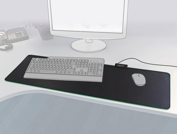 Delock mouse pad 920 x 303 x 3 mm RGB Black - Падове за мишки<<<Компютърна периферия<<<ValiAPI
