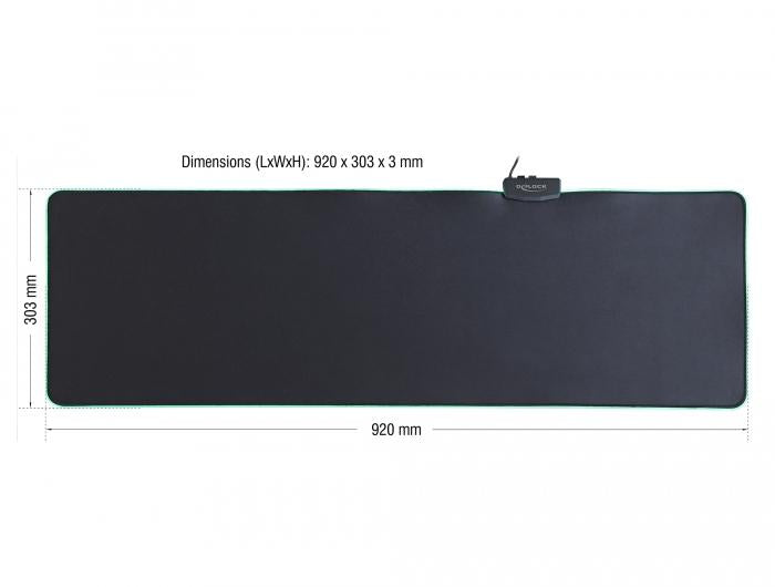 Delock mouse pad 920 x 303 x 3 mm RGB Black - Падове за мишки<<<Компютърна периферия<<<ValiAPI
