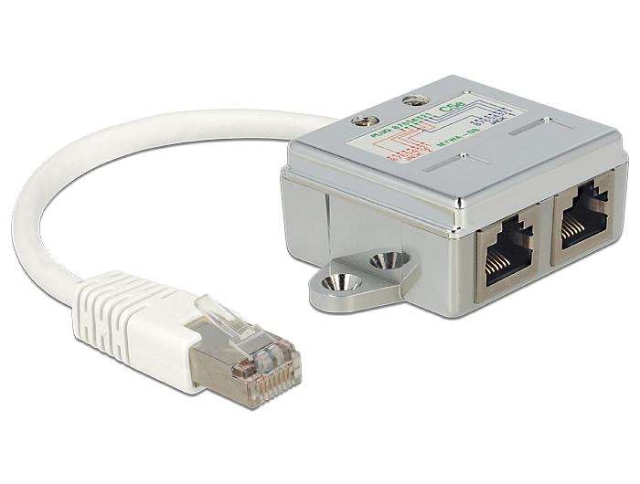 DeLock Port Doubler adapter 1 x RJ45 plug - 2 x RJ45 jack (2 x Ethernet) - Мрежови