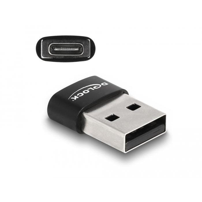 Adapter Delock, USB 2.0, USB Type-A male - USB Type-C female, Black