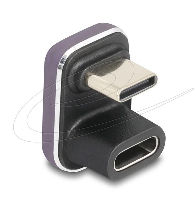 Delock Adapter USB-C male to USB-C female, under 180°, 40 Gbps PD 3.1 240 W, U-shaped 8K 60 Hz metal