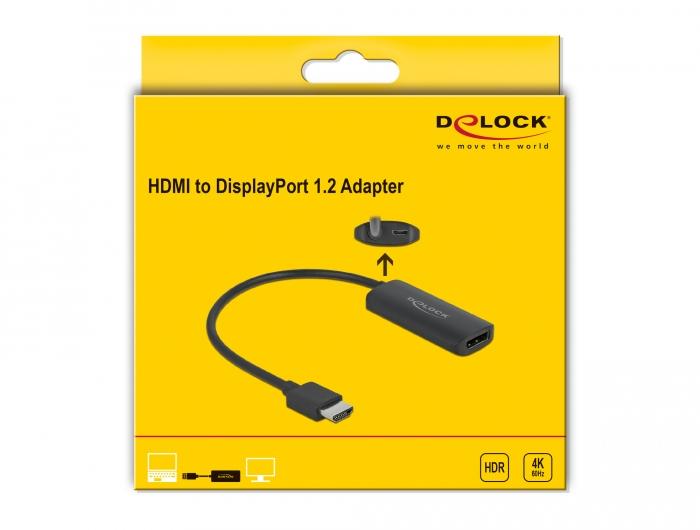 Adapter Delock 63206, HDMI-A male - DisplayPort female, 4K 60 Hz, Black