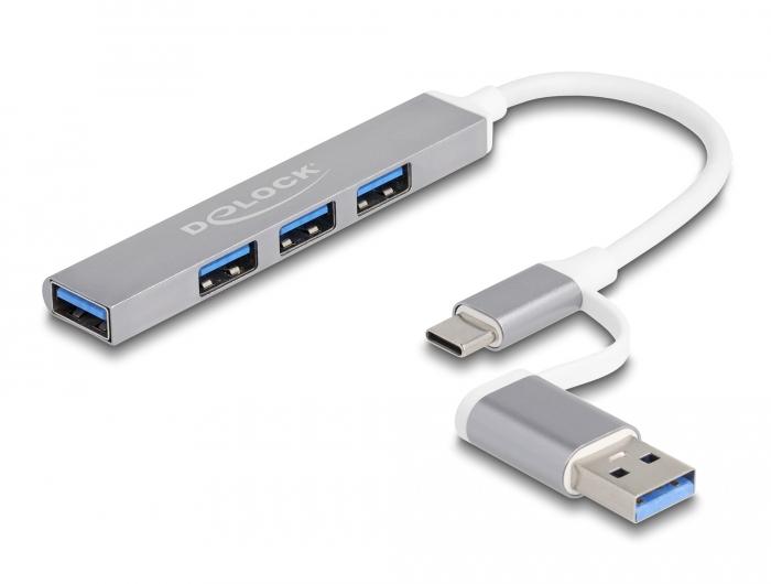 Delock USB hub, USB-C / USB-A - 3 x USB-A 2.0 + 1 x USB-A 5 Gbps