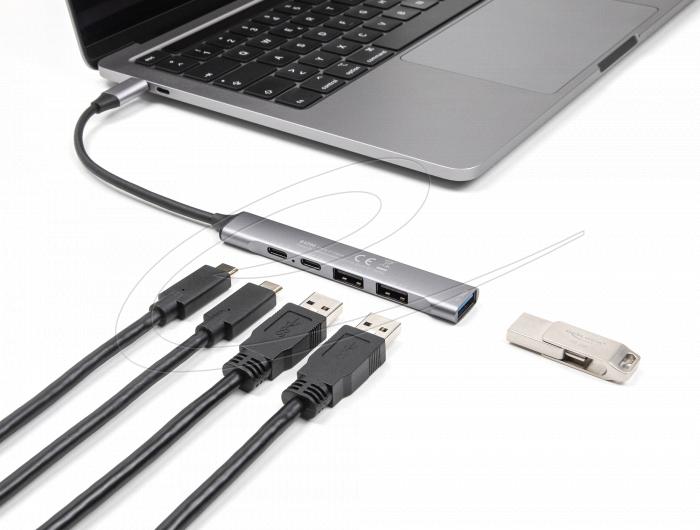 Delock Hub USB-C, 4 ports, 1 x USB-A 10 Gbps, 2 x USB-A, 1 x USB-C, USB-C PD 95 W