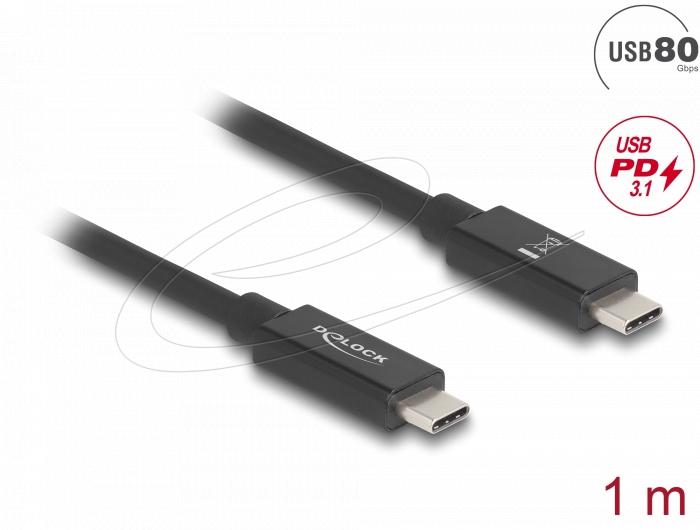 Delock Cable E-Marker USB-C, 80 Gbps, 16K 60 Hz, PD 3.1 240 W, 1 m, black