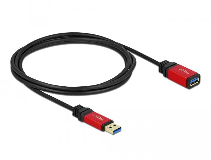 Extension cable Delock USB-A male - USB-A female, 2 m, Premium, Shielded, Black