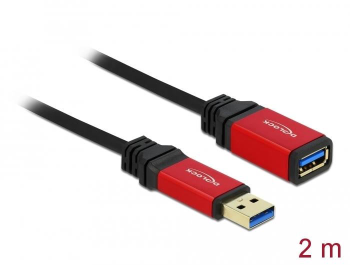 Extension cable Delock USB-A male - USB-A female, 2 m, Premium, Shielded, Black