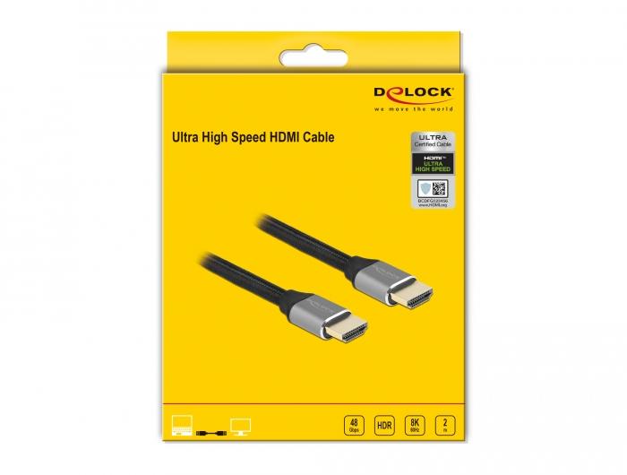 Cable Delock Ultra High Speed, HDMI male - HDMI male, 48 Gbit/s, 8K 60 Hz, 2 m, Gray
