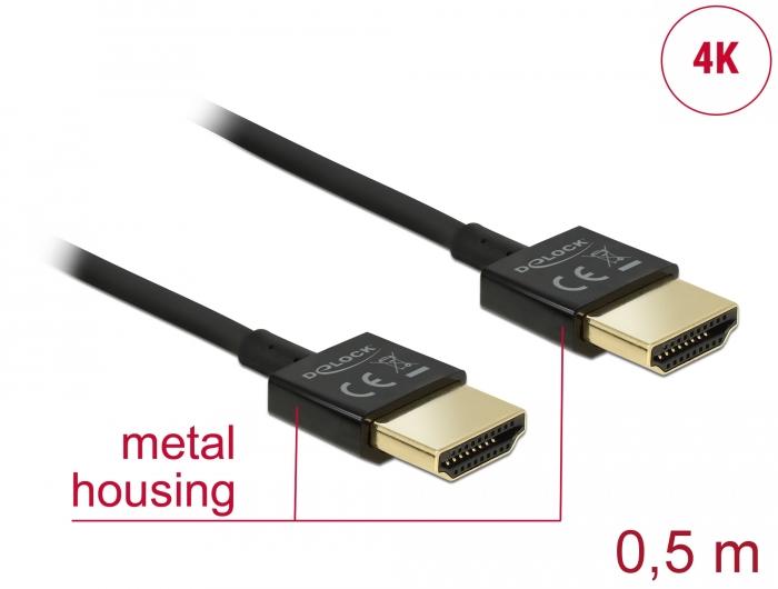 Cable Delock HDMI-A male - HDMI-A male, Ethernet, 4K, 0.5 m, Black