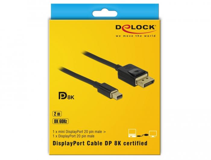 Cable Delock Mini DisplayPort male - DisplayPort male, 2.0m, 8K 60 Hz, Black