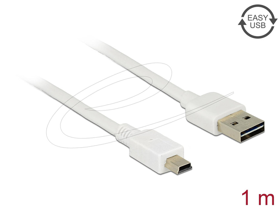 Delock Cable EASY-USB-A 2.0 male to USB Mini-B male, 1m, white