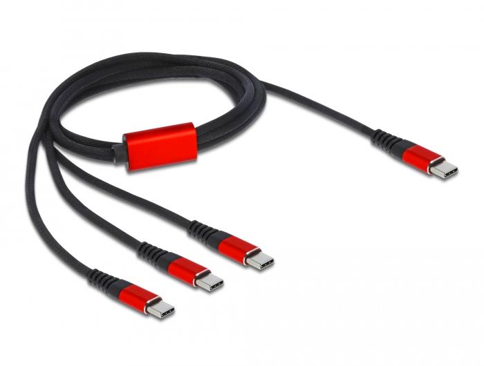 Delock 3 in 1 charging cable, USB-C - 3 x USB-C, 1m, Black/Red
