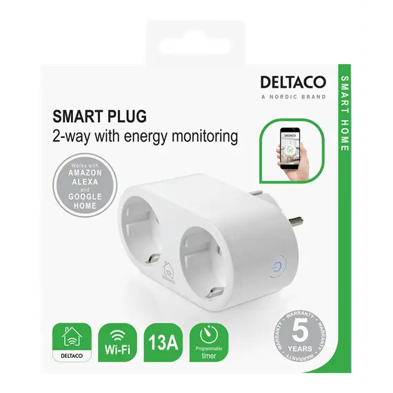 DELTACO SH-P02E smart socket 2 sockets Google Assistant Alexa - Смарт контакти<<<Продукти за дома<<<ValiAPI&&&Умен