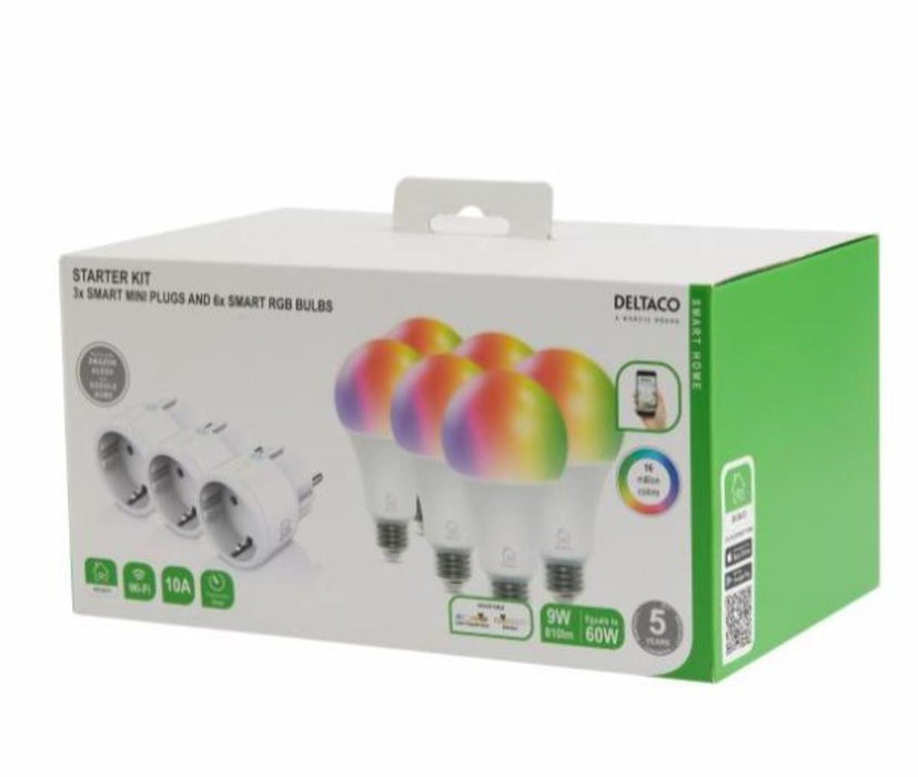 DELTACO SH-KIT03 smart kit, 3 x mini sockets, 6 x LED bulbs