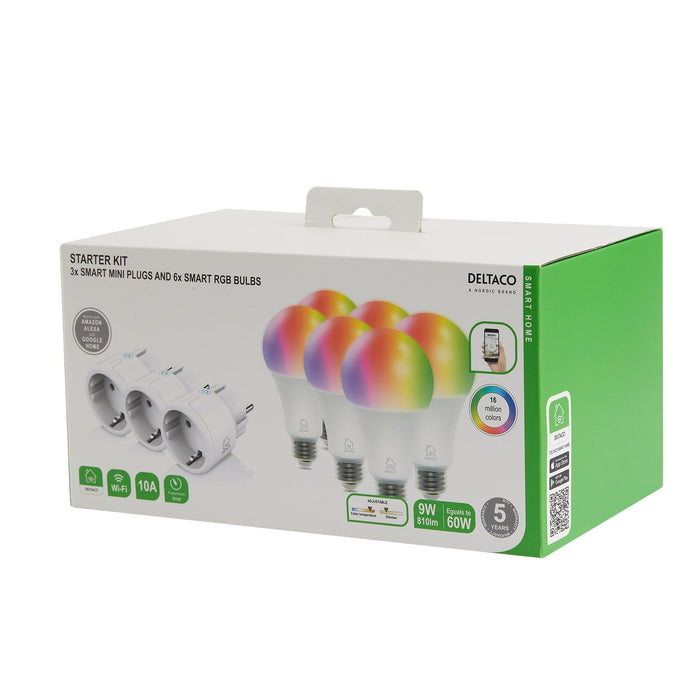 DELTACO SH-KIT03 smart kit, 3 x mini sockets, 6 x LED bulbs