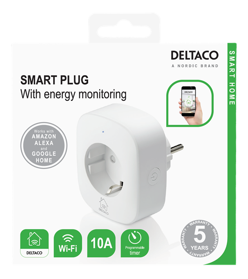 DELTACO SH-P01E smart socket, Google Assistant, Alexa