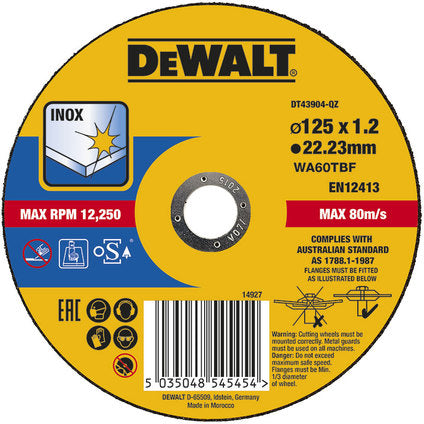 METAL CUTTING DISC INOX DEWALT DT43904-QZ 125x1.2x22.23